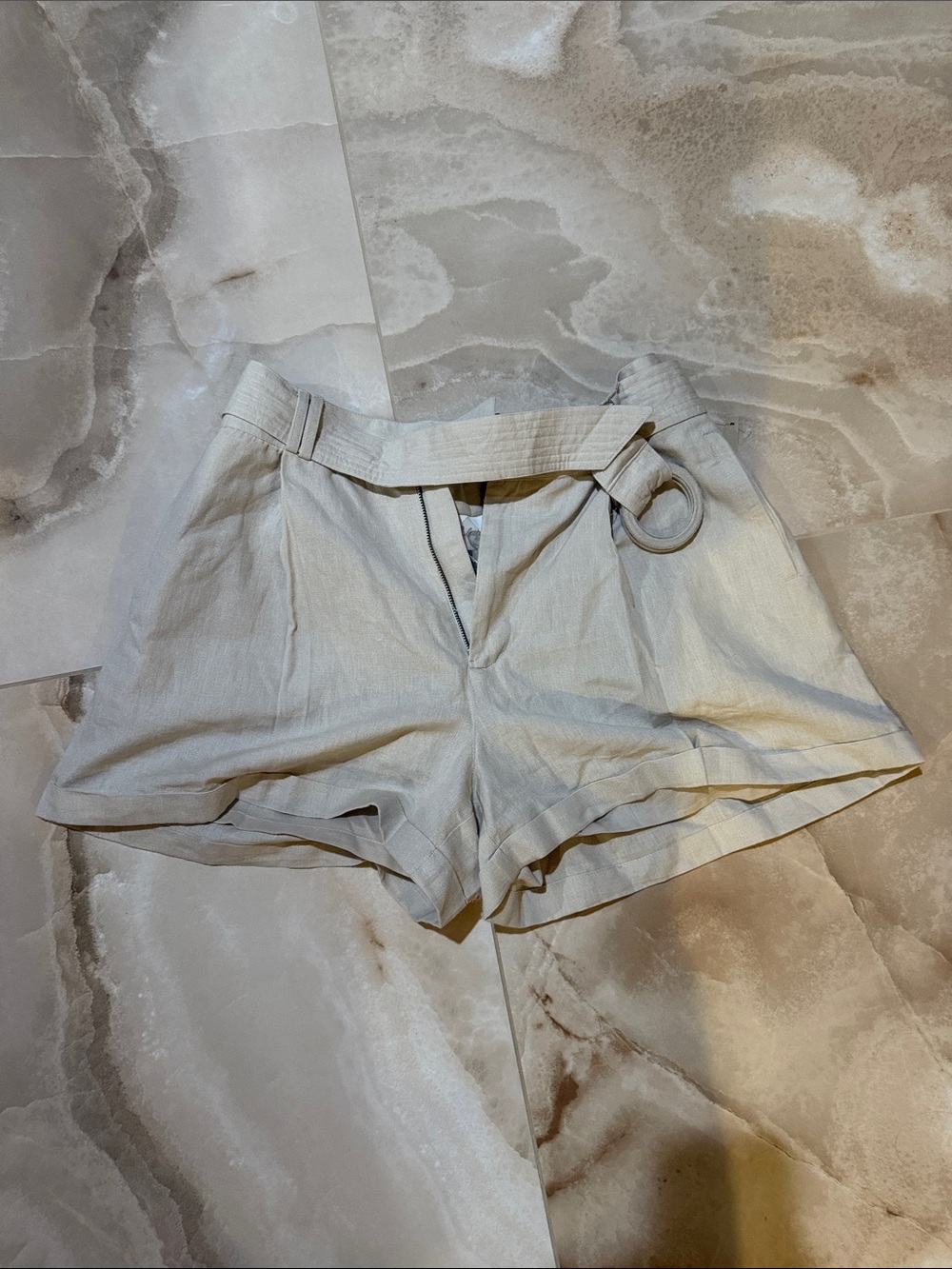 Cleobella Cream High-Waist Belted Shorts
